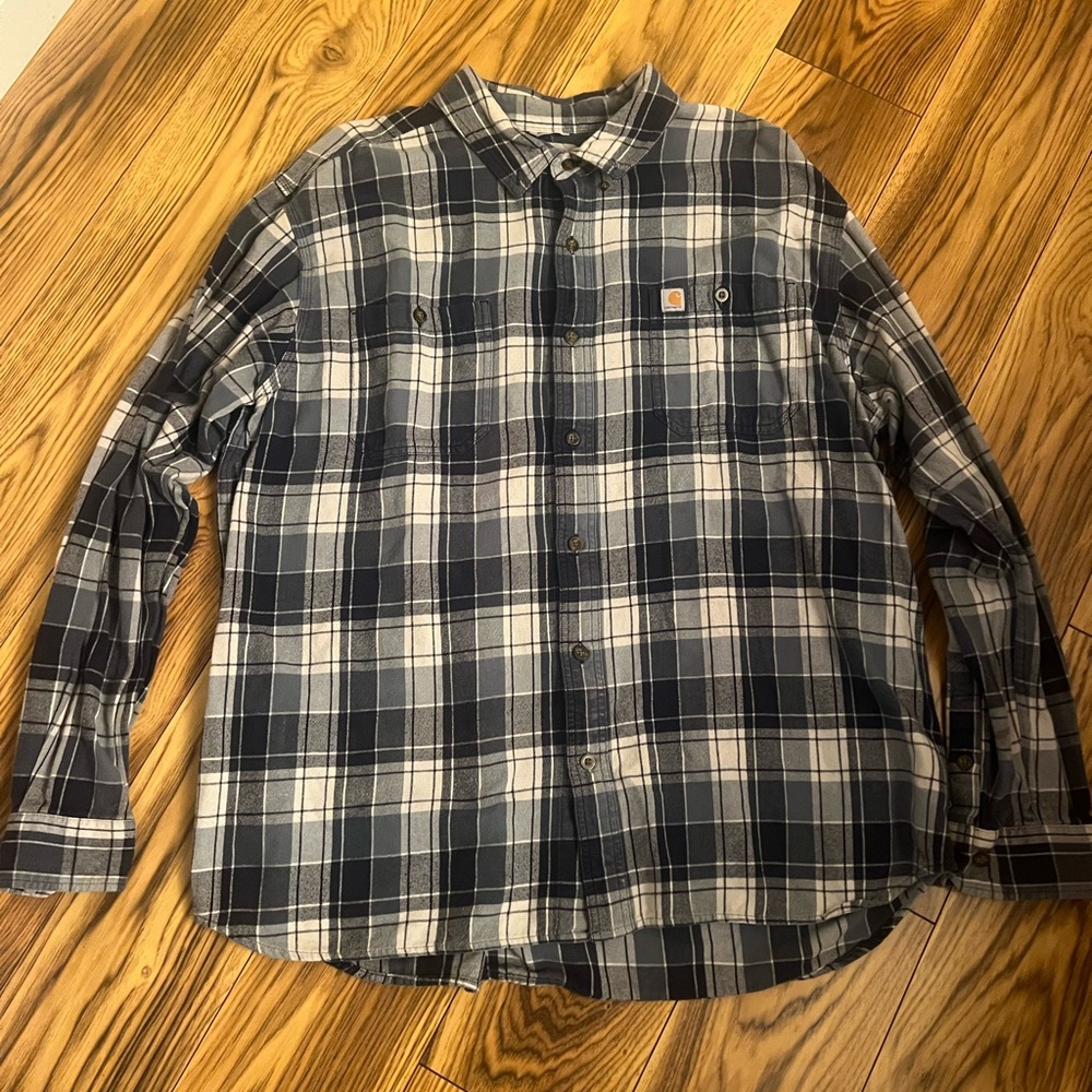 Women’s Carhartt Relaxed Fit Flannel Navy & Wht Checkered Shirt size 2XL Regular